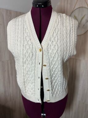 Karen Scott Cream Cable Knit Button-Front Sweater Vest Size S